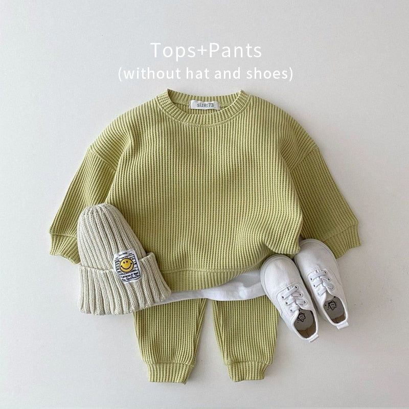 Waffle Thick Layered Cotton Pants & Tshirt